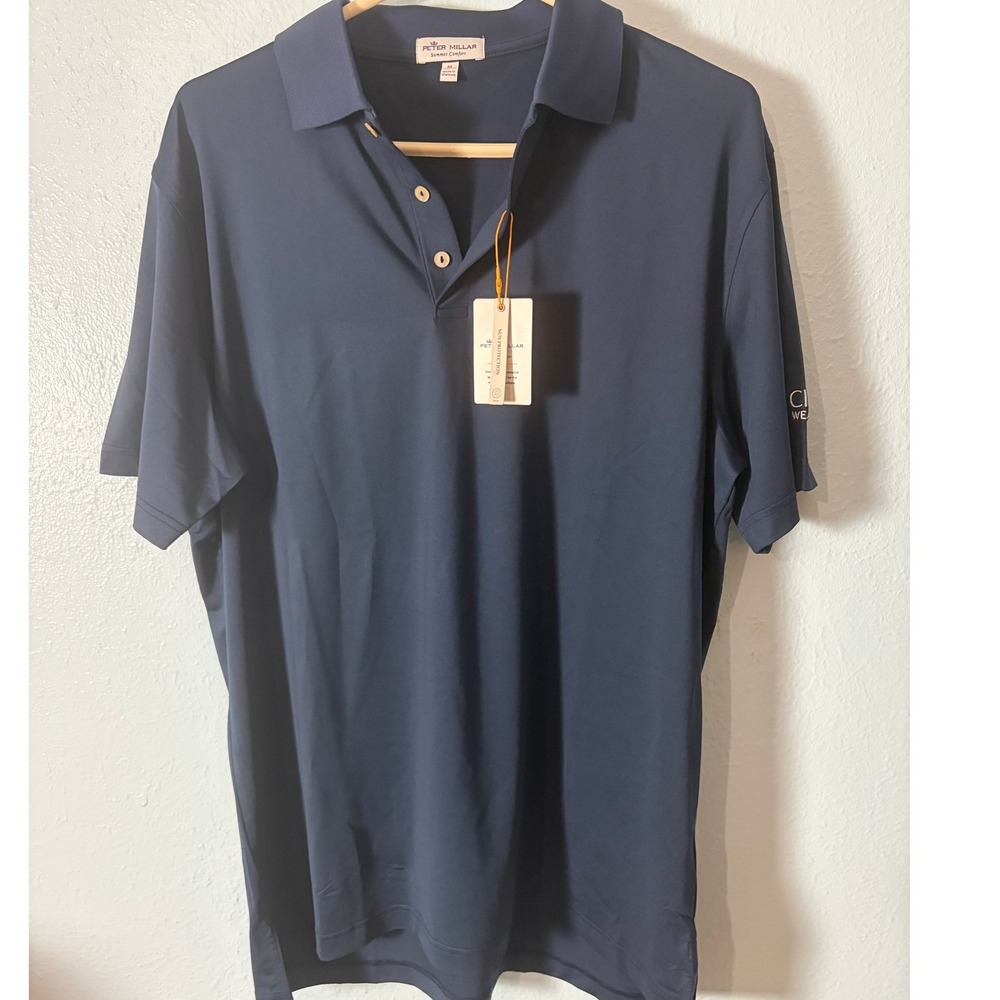 Peter Millar Summer Comfort Navy Blue Polo Shirt Mens Medium NWT UPF 50+ Golf